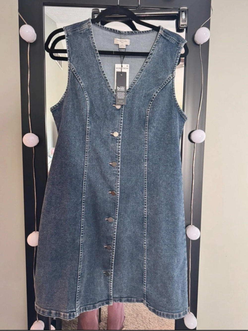 Habitual Sleeveless Button-Front Denim Dress in Blue